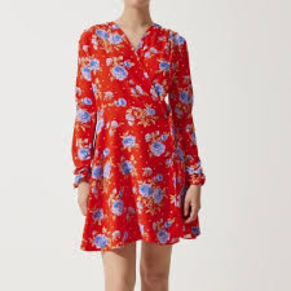 Floral Red Wrap Mini Dress